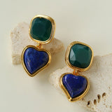 French Vintage Double - Stone Geometric Drop Earrings - floysun