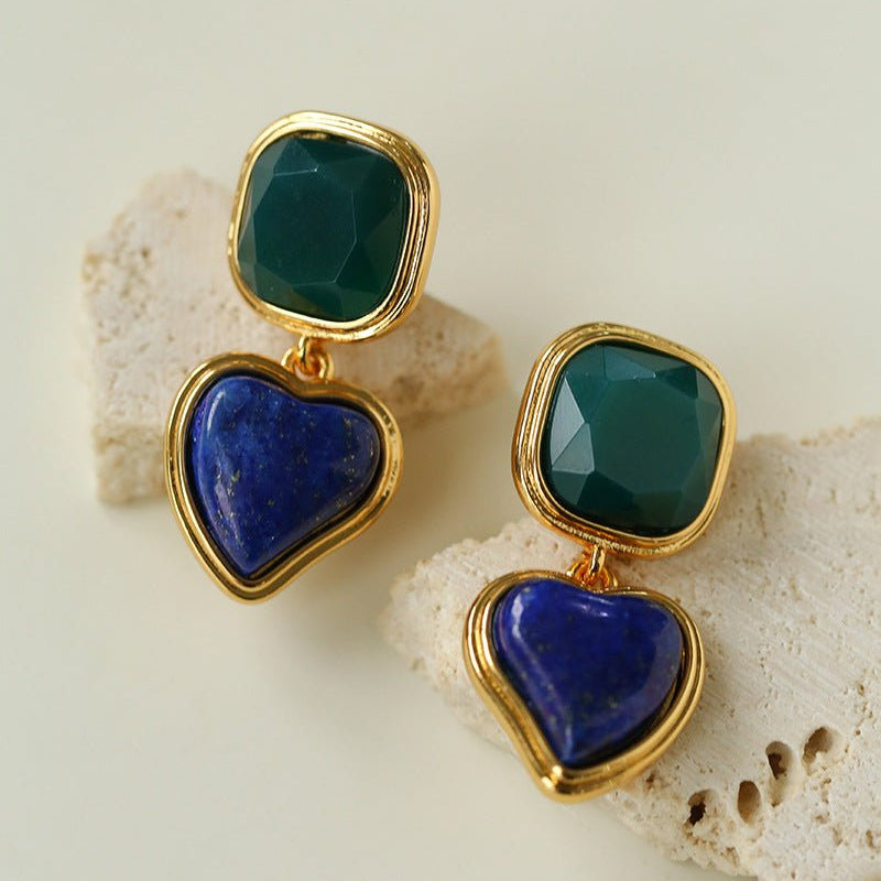 French Vintage Double - Stone Geometric Drop Earrings - floysun