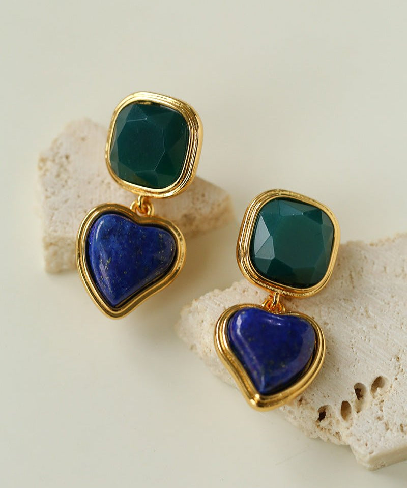 French Vintage Double - Stone Geometric Drop Earrings - floysun
