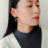French Vintage Double - Stone Geometric Drop Earrings - floysun