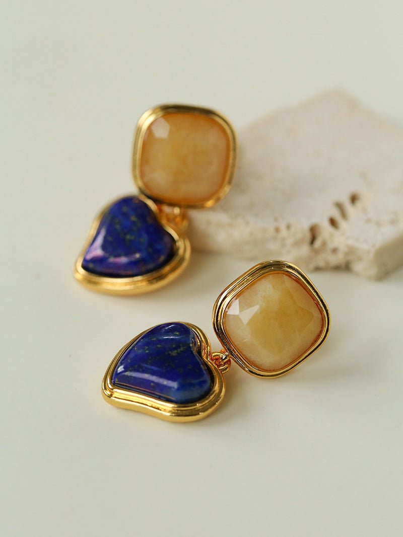 French Vintage Double - Stone Geometric Drop Earrings - floysun