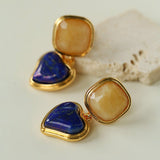 French Vintage Double - Stone Geometric Drop Earrings - floysun