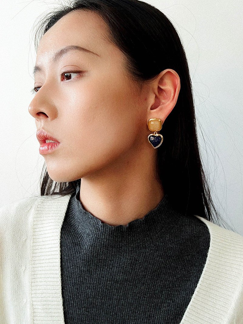 French Vintage Double - Stone Geometric Drop Earrings - floysun