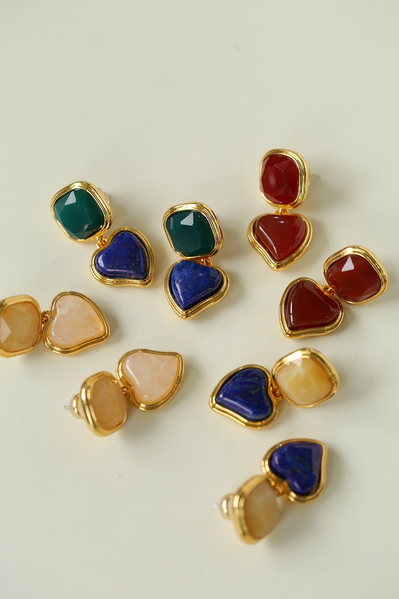 French Vintage Double - Stone Geometric Drop Earrings - floysun