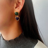 French Vintage Double - Stone Geometric Drop Earrings - floysun