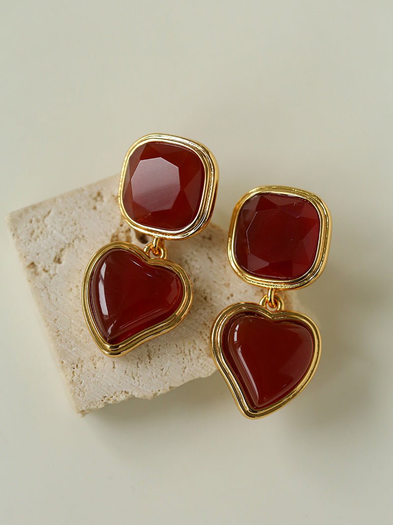 French Vintage Double - Stone Geometric Drop Earrings - floysun