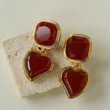 French Vintage Double - Stone Geometric Drop Earrings - floysun