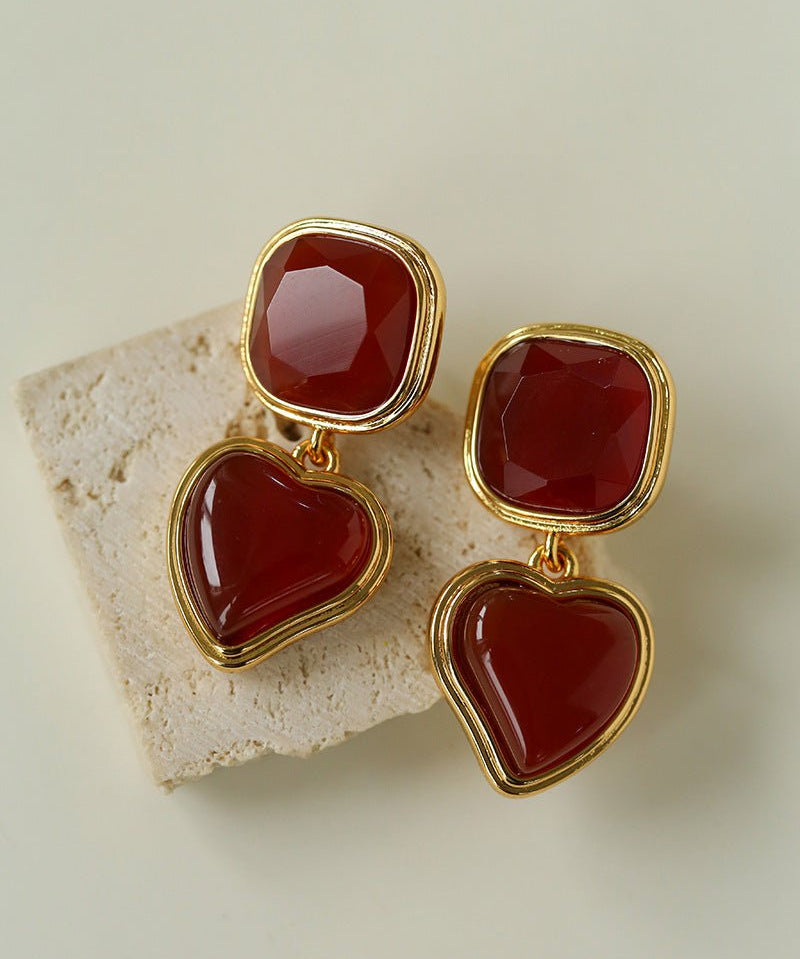 French Vintage Double - Stone Geometric Drop Earrings - floysun