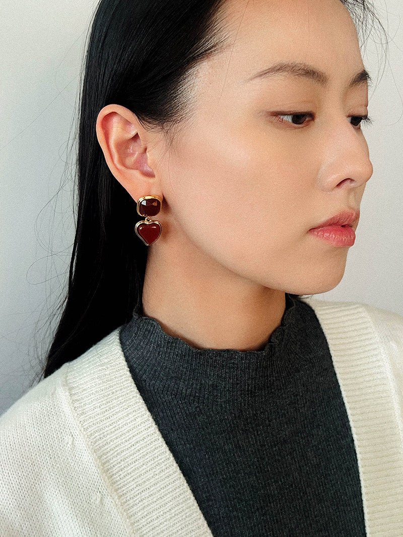 French Vintage Double - Stone Geometric Drop Earrings - floysun