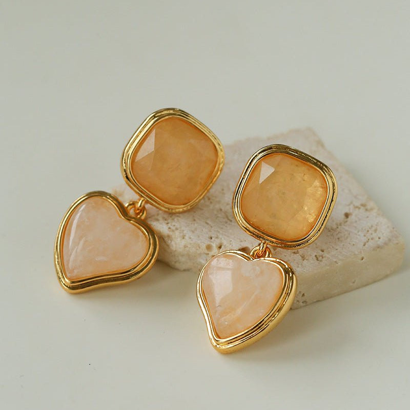 French Vintage Double - Stone Geometric Drop Earrings - floysun