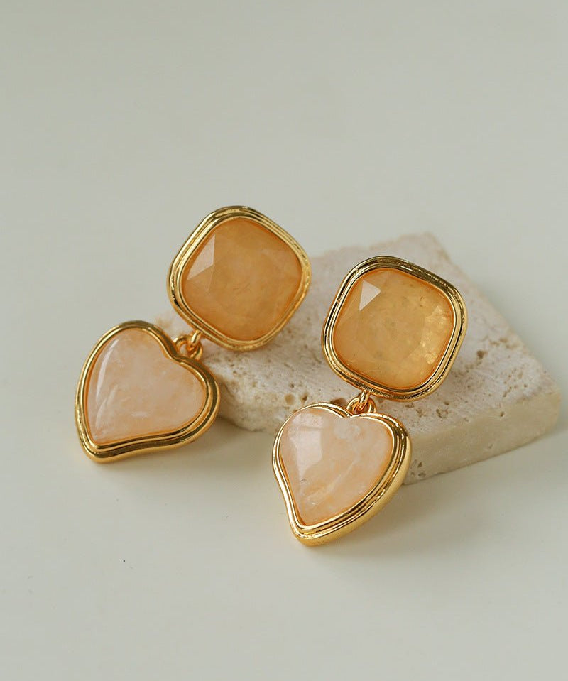 French Vintage Double - Stone Geometric Drop Earrings - floysun