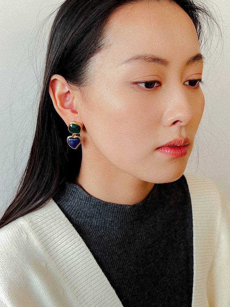 French Vintage Double - Stone Geometric Drop Earrings - floysun