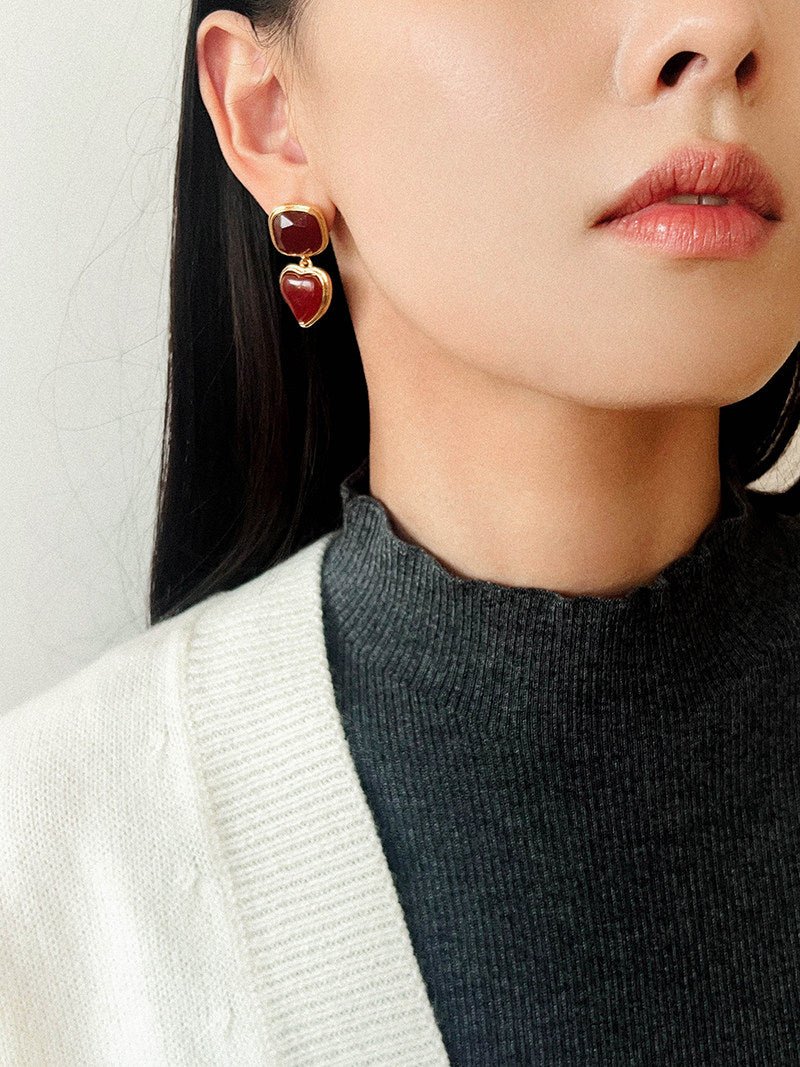 French Vintage Double - Stone Geometric Drop Earrings - floysun