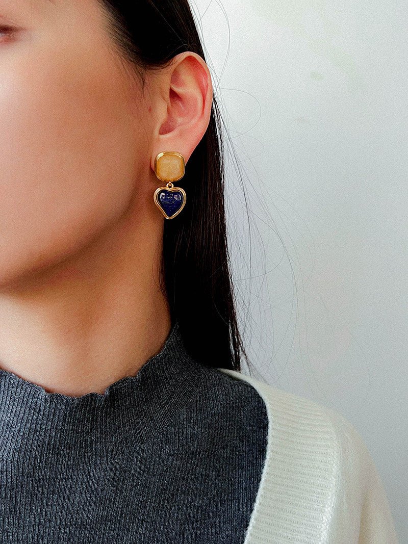 French Vintage Double - Stone Geometric Drop Earrings - floysun