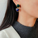 French Vintage Double - Stone Geometric Drop Earrings - floysun