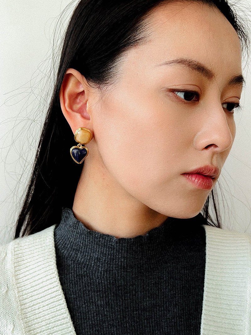 French Vintage Double - Stone Geometric Drop Earrings - floysun