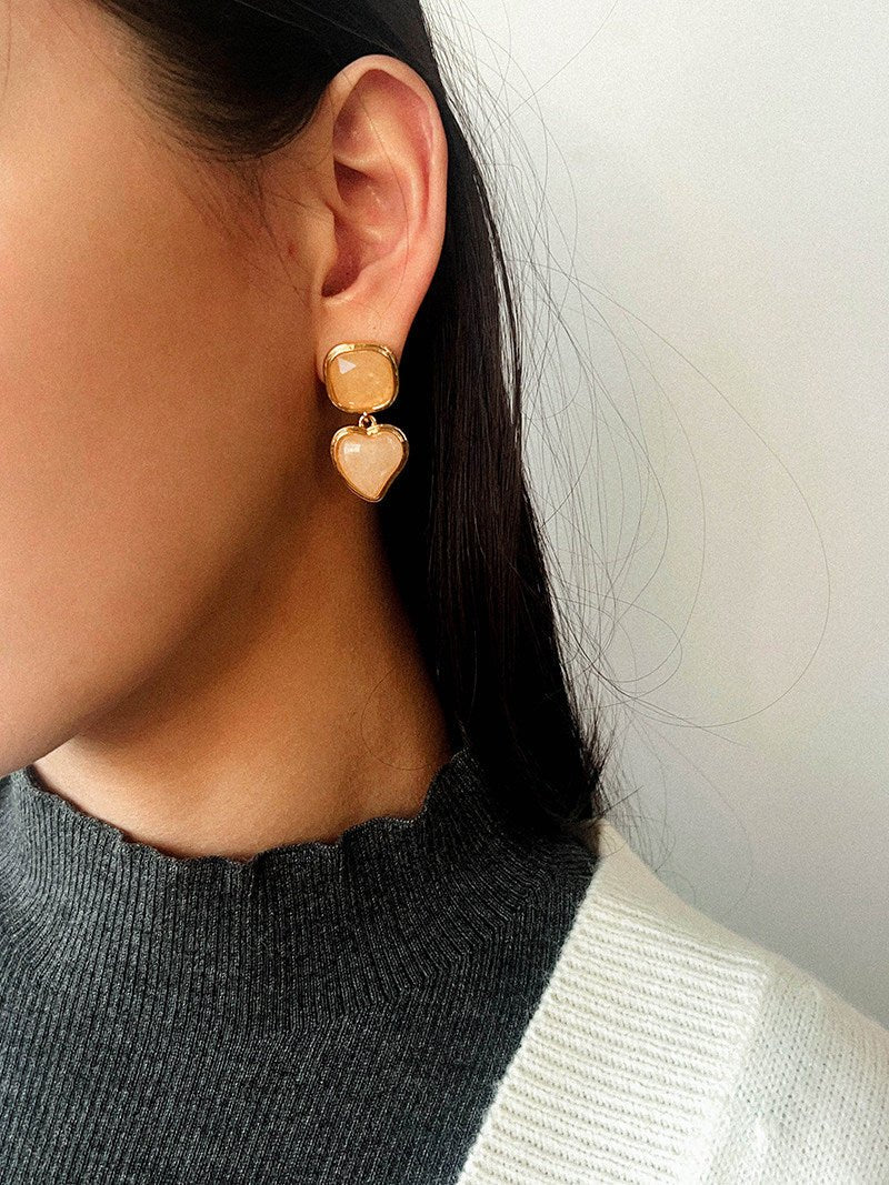 French Vintage Double - Stone Geometric Drop Earrings - floysun