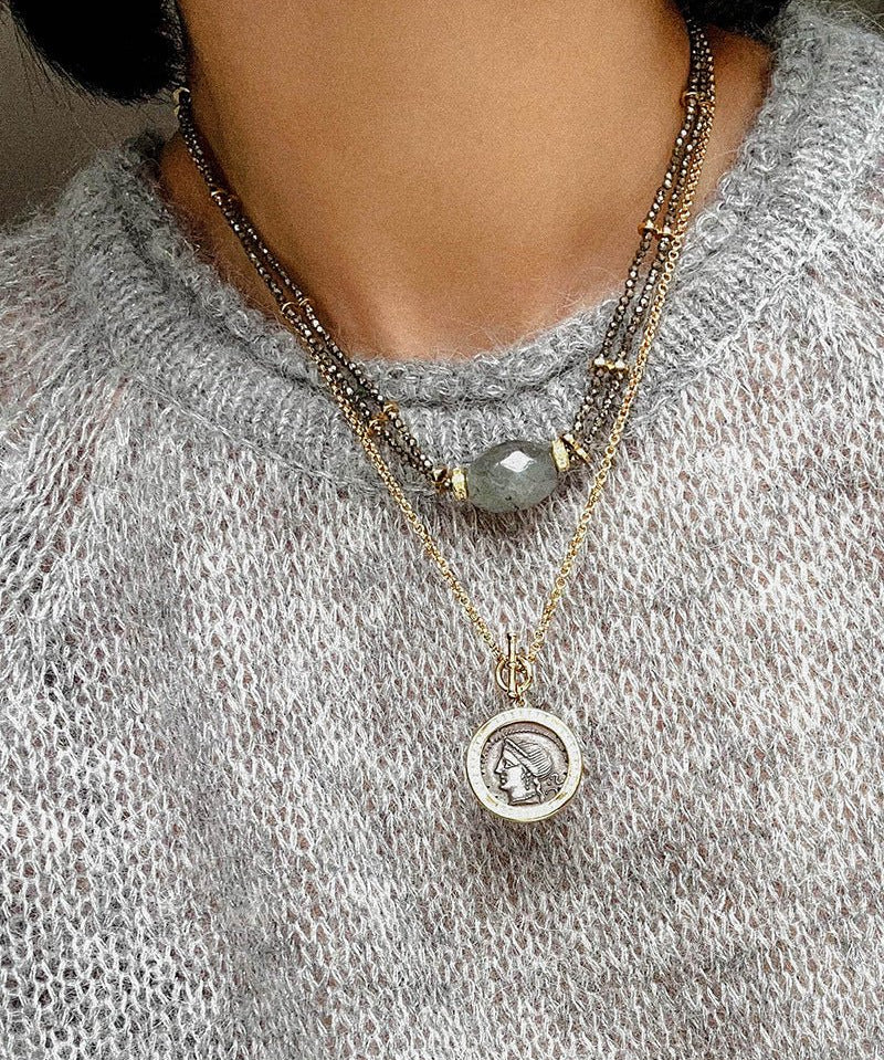 French Vintage Faceted Gemstone Double - Layer Gold Ore Necklace - floysun