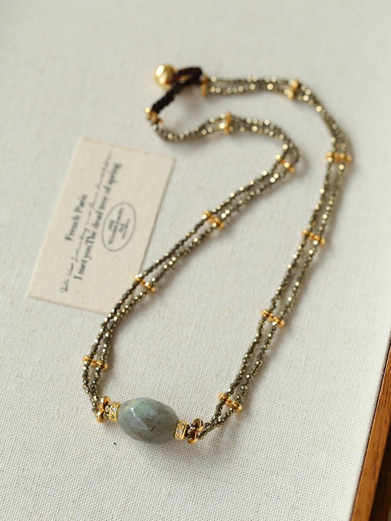 French Vintage Faceted Gemstone Double - Layer Gold Ore Necklace - floysun