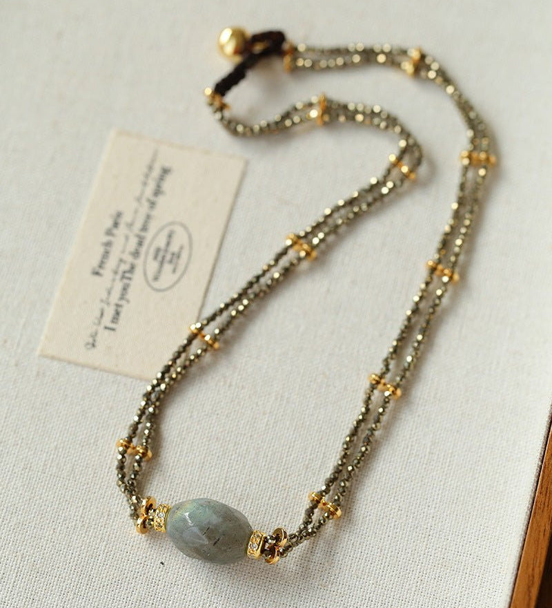 French Vintage Faceted Gemstone Double - Layer Gold Ore Necklace - floysun