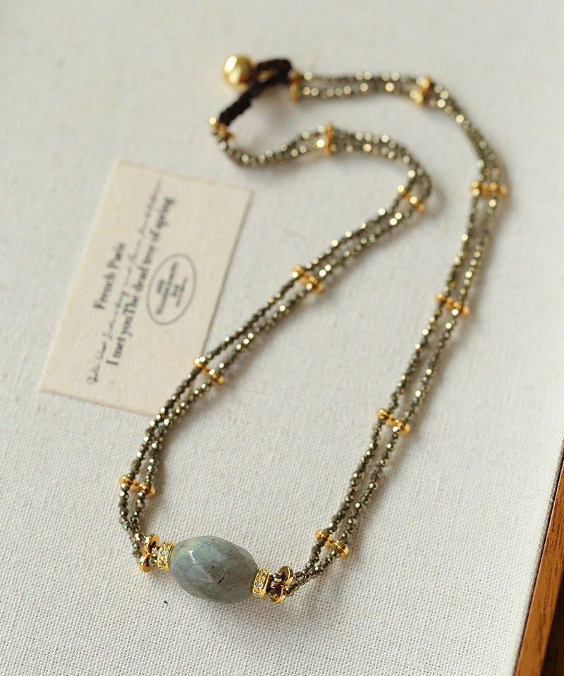French Vintage Faceted Gemstone Double - Layer Gold Ore Necklace - floysun