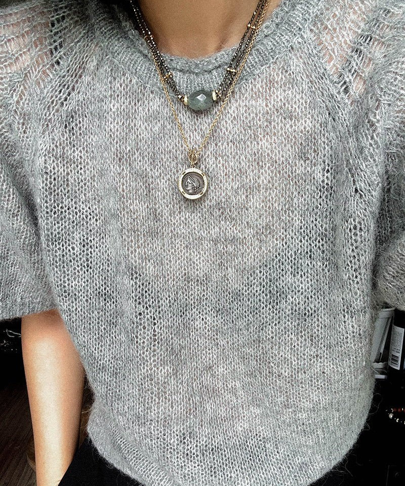French Vintage Faceted Gemstone Double - Layer Gold Ore Necklace - floysun