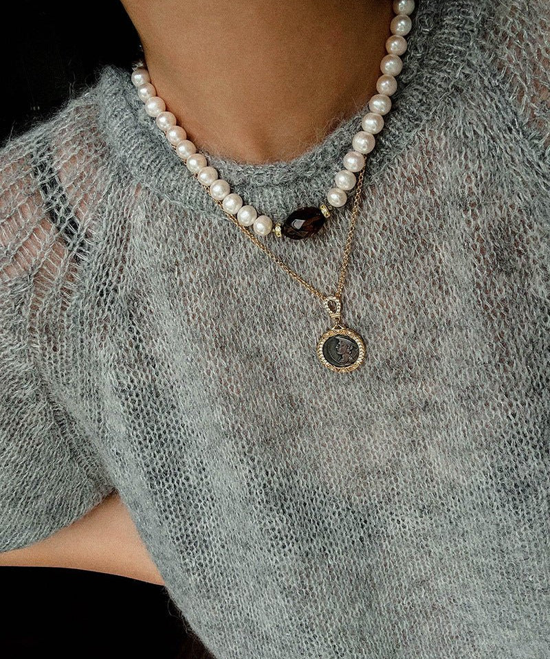 French Vintage Faceted Gemstone Pearl Necklace - floysun