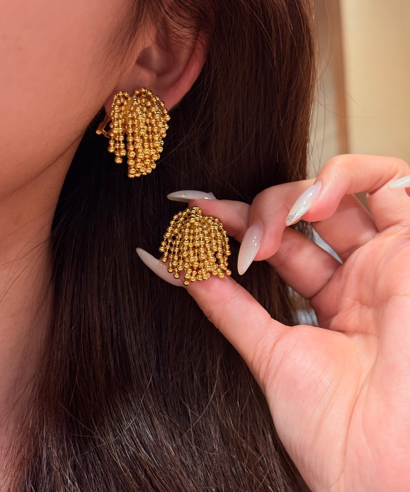 French Vintage Fireworks Beaded Tassel Earrings - Luxurious Shimmering Cluster Studs - floysun