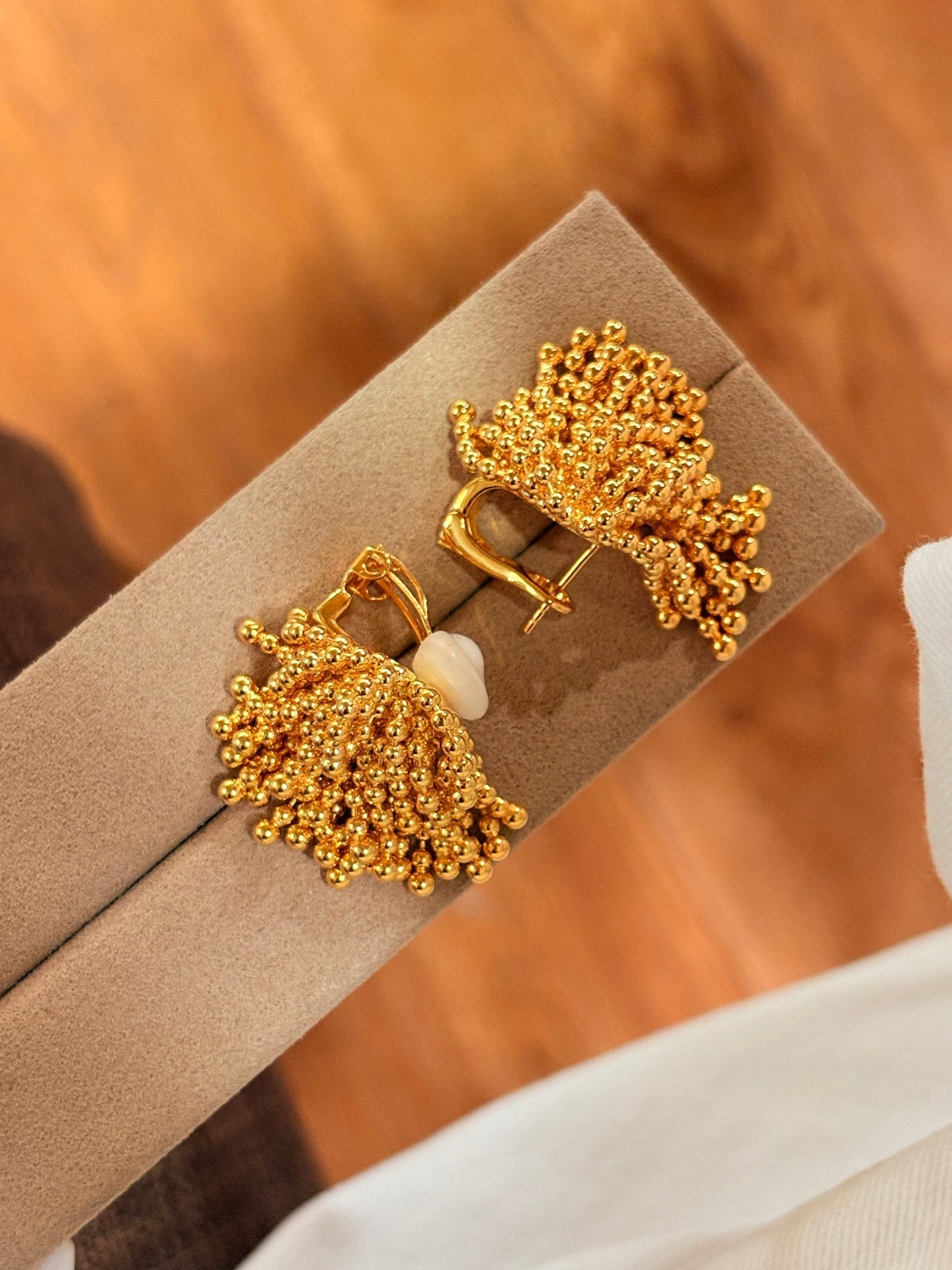 French Vintage Fireworks Beaded Tassel Earrings - Luxurious Shimmering Cluster Studs - floysun