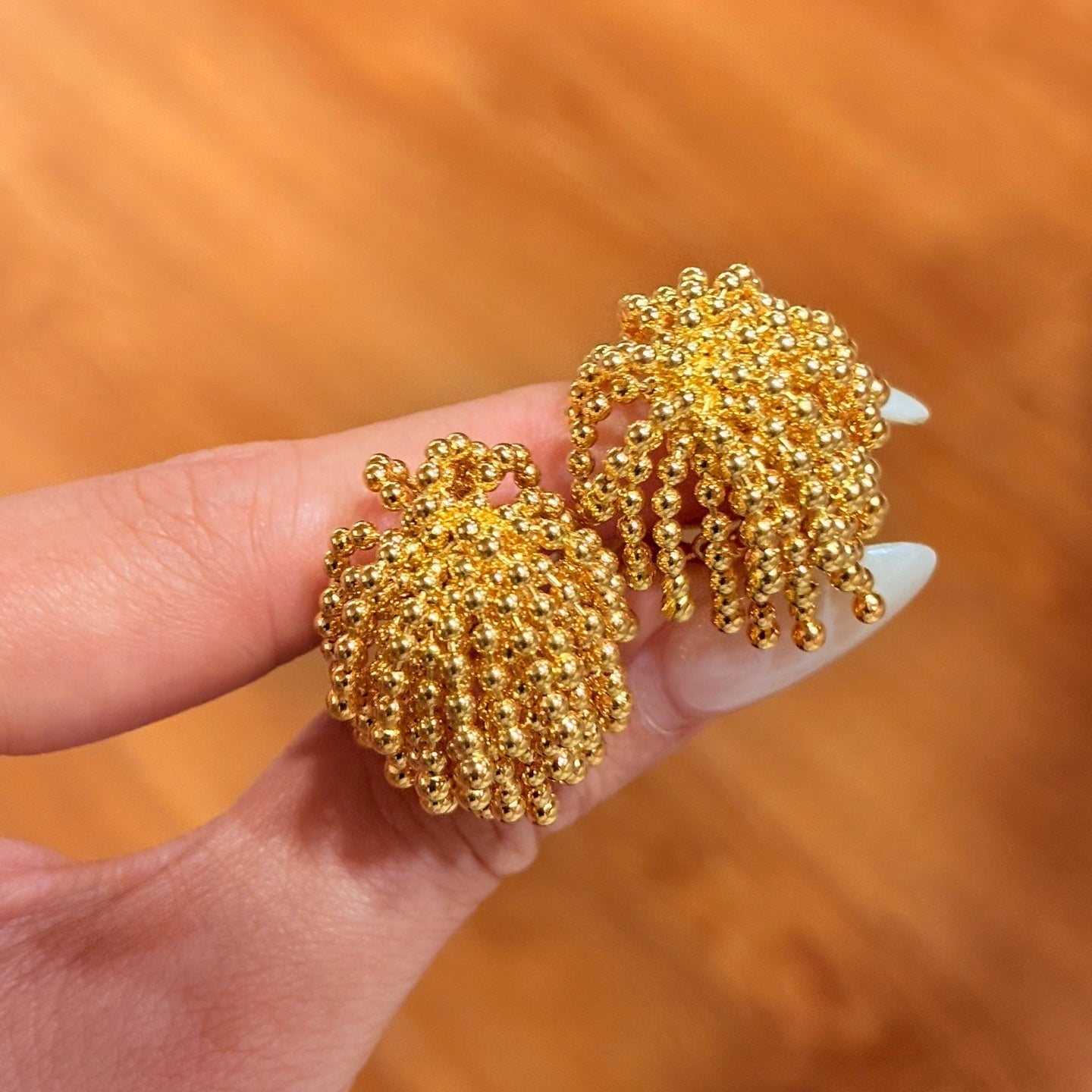 French Vintage Fireworks Beaded Tassel Earrings - Luxurious Shimmering Cluster Studs - floysun