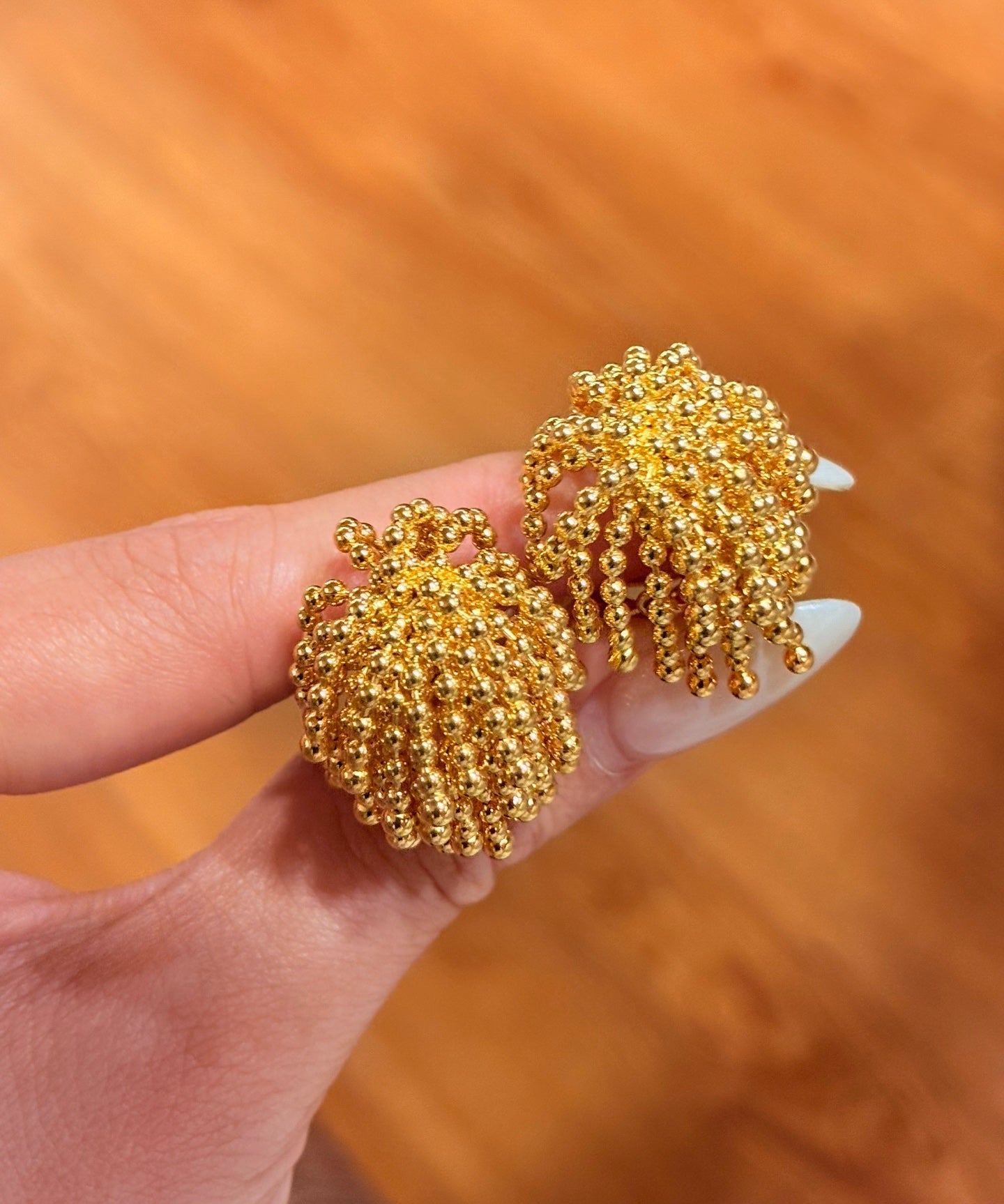 French Vintage Fireworks Beaded Tassel Earrings - Luxurious Shimmering Cluster Studs - floysun