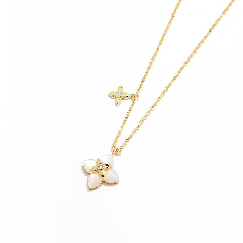 French Vintage Four - Leaf Natural Stone Necklace - floysun