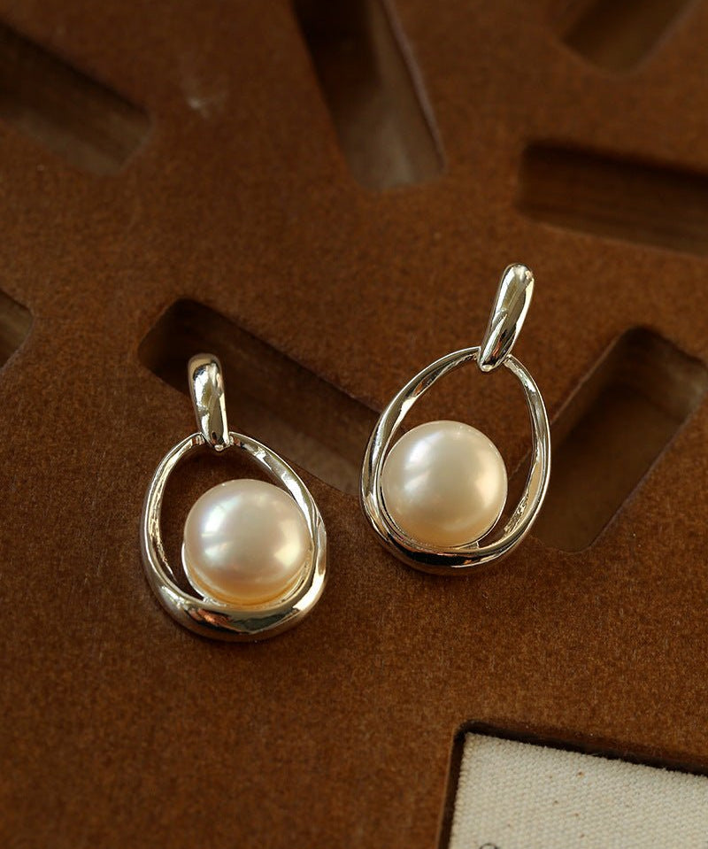 French Vintage Geometric Teardrop Pearl Earrings - floysun