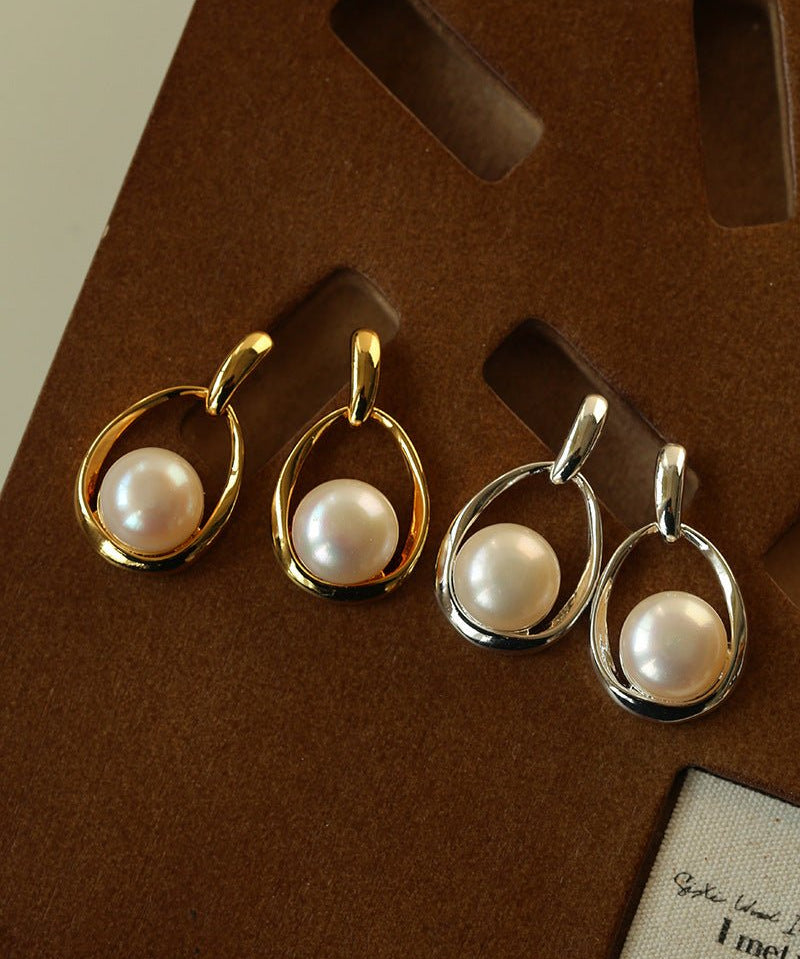 French Vintage Geometric Teardrop Pearl Earrings - floysun