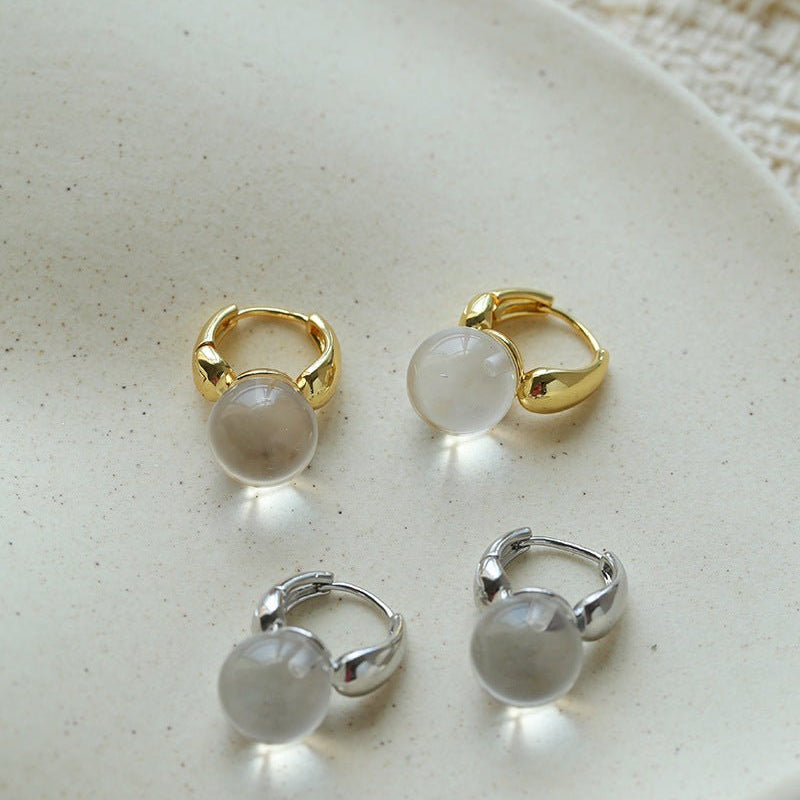 French Vintage Glaze Orb Drop Earrings - Handcrafted 18K Gold Plated Geometric Huggie Hoops - floysun