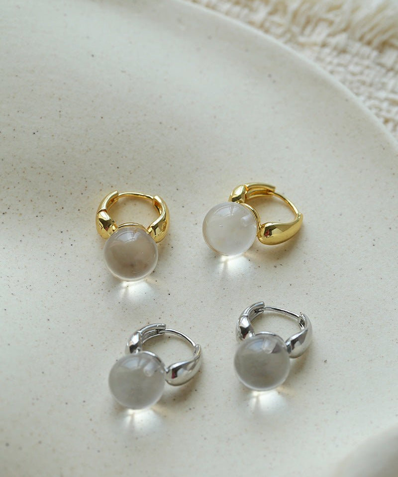 French Vintage Glaze Orb Drop Earrings - Handcrafted 18K Gold Plated Geometric Huggie Hoops - floysun