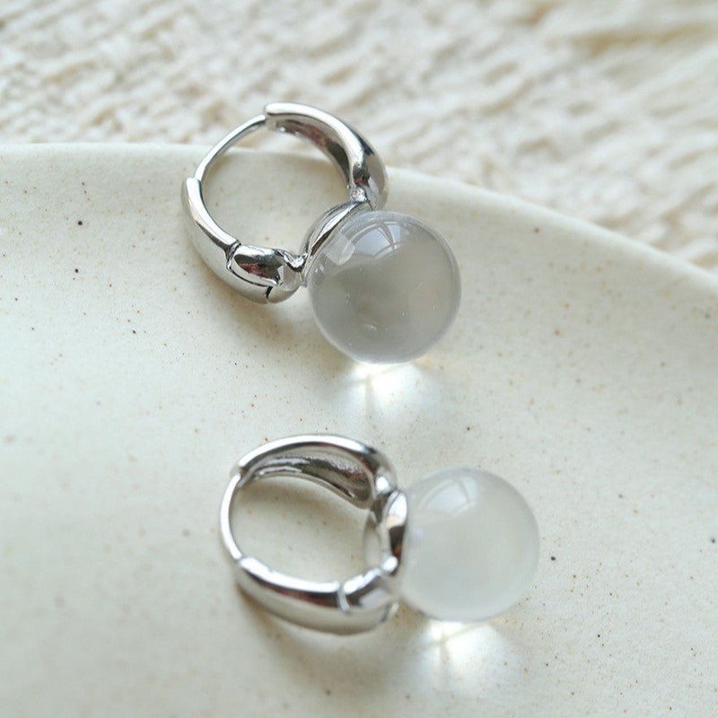 French Vintage Glaze Orb Drop Earrings - Handcrafted 18K Gold Plated Geometric Huggie Hoops - floysun