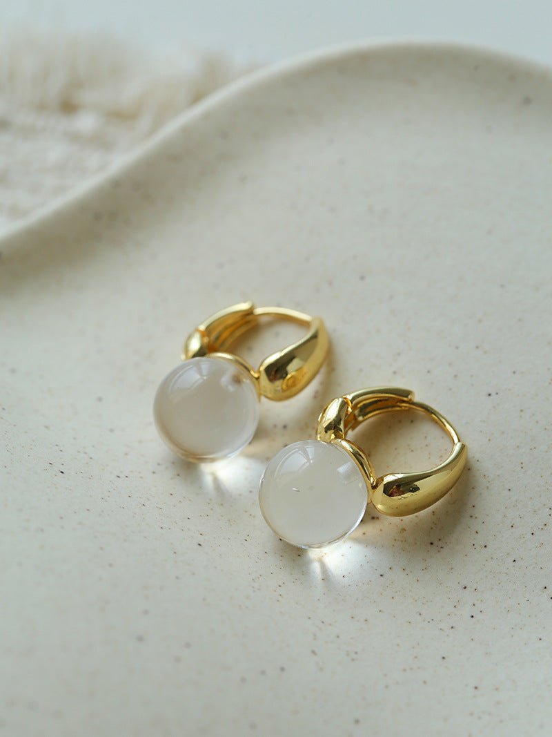 French Vintage Glaze Orb Drop Earrings - Handcrafted 18K Gold Plated Geometric Huggie Hoops - floysun