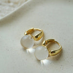 French Vintage Glaze Orb Drop Earrings - Handcrafted 18K Gold Plated Geometric Huggie Hoops - floysun