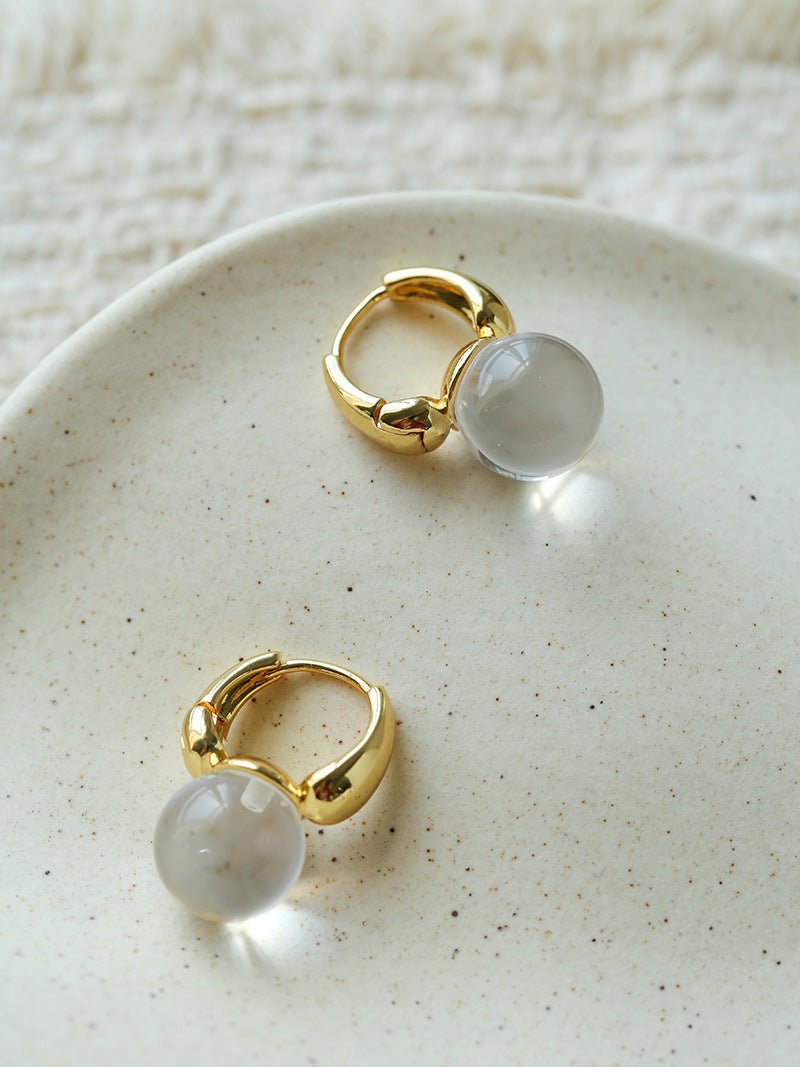 French Vintage Glaze Orb Drop Earrings - Handcrafted 18K Gold Plated Geometric Huggie Hoops - floysun