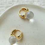 French Vintage Glaze Orb Drop Earrings - Handcrafted 18K Gold Plated Geometric Huggie Hoops - floysun