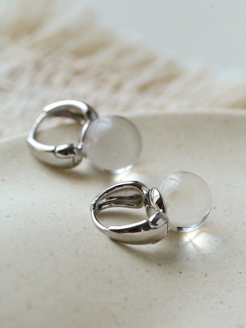 French Vintage Glaze Orb Drop Earrings - Handcrafted 18K Gold Plated Geometric Huggie Hoops - floysun