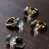 French Vintage Glaze Orb Drop Earrings - Handcrafted 18K Gold Plated Geometric Huggie Hoops - floysun