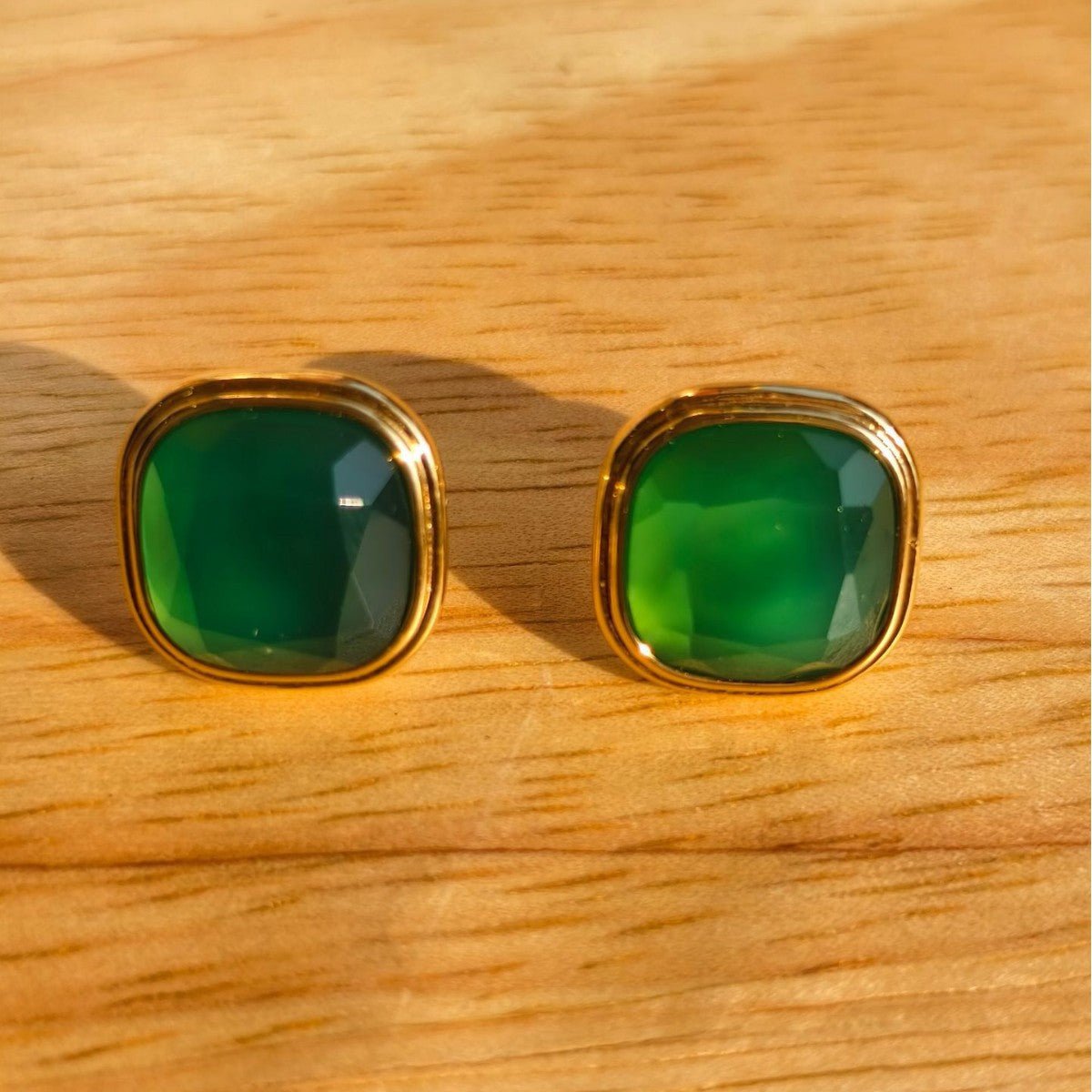 French Vintage Green & Red Agate Square Earrings - floysun