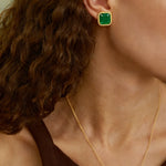 French Vintage Green & Red Agate Square Earrings - floysun