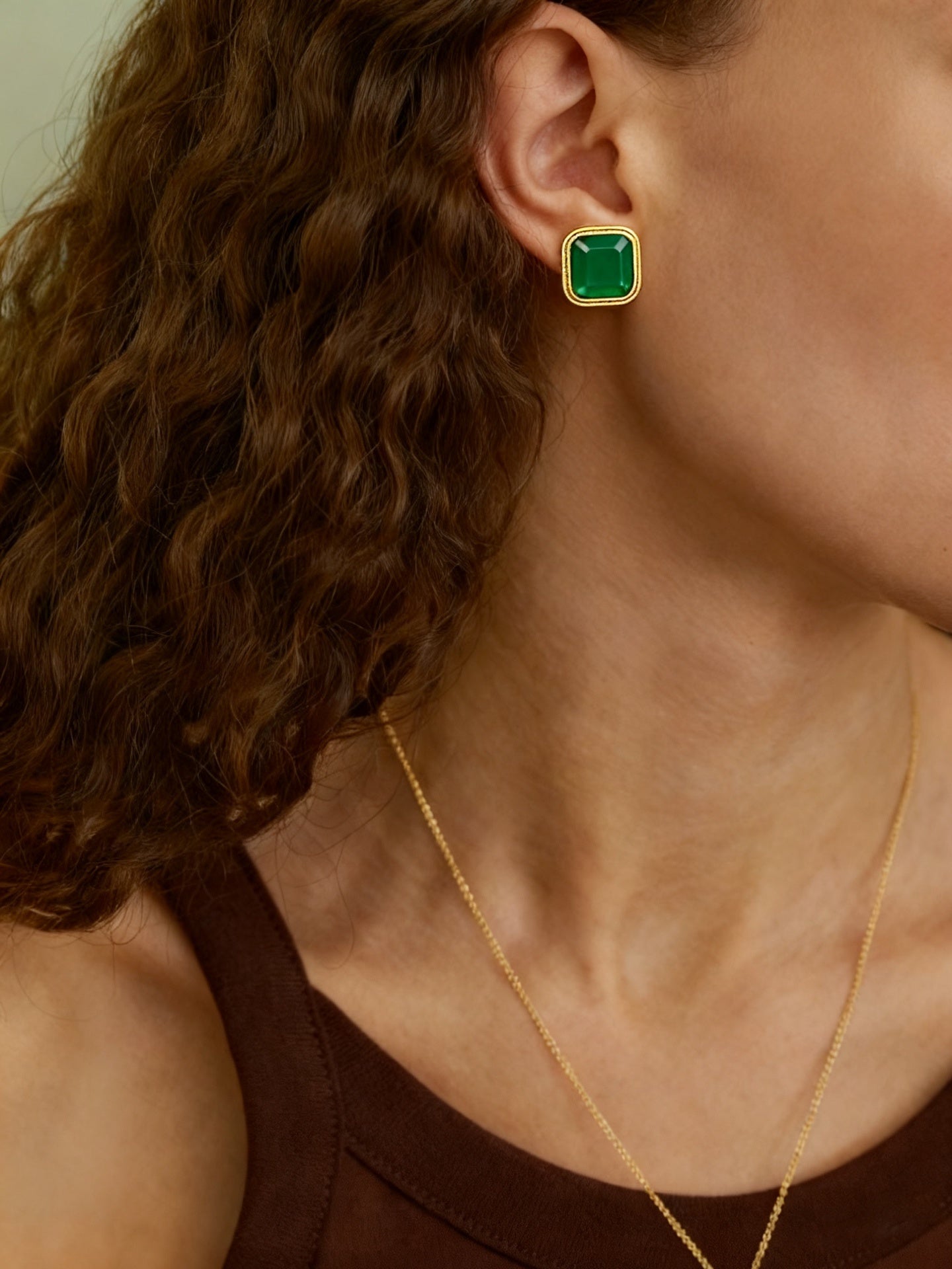 French Vintage Green & Red Agate Square Earrings - floysun