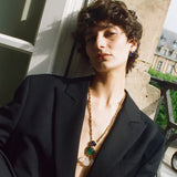 French Vintage Green & Red Agate Square Earrings - floysun