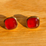 French Vintage Green & Red Agate Square Earrings - floysun