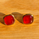French Vintage Green & Red Agate Square Earrings - floysun