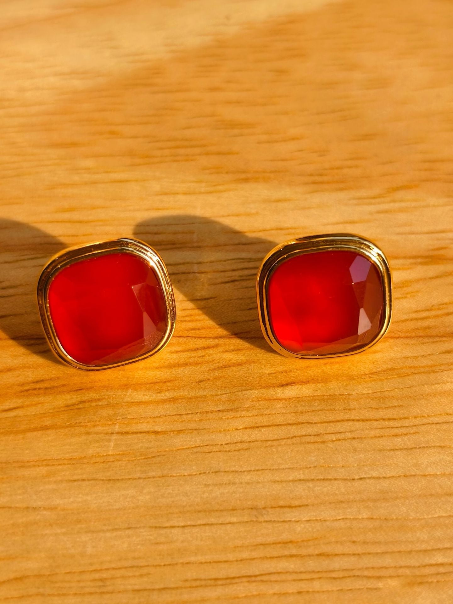 French Vintage Green & Red Agate Square Earrings - floysun